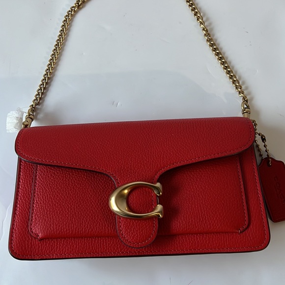 Coach Tabby Chain Clutch Red Crossbody Bag Leather New - Picture 10 of 16